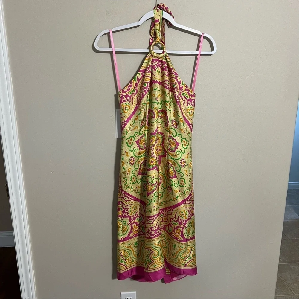 J McLaughlin Silk Halter Bright Paisley Medallion Print Dress size 2 - Picture 12 of 15